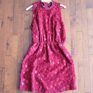 Anthropologie Burgundy sequin rose lace dress